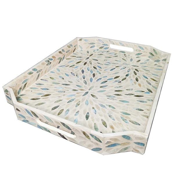 Khay lục giác khảm xà cừ màu trắng TR1013