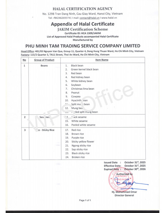 Chứng nhận Halal - Nông Sản Phú Minh Tâm - Công Ty TNHH Thương Mại Dịch Vụ Phú Minh Tâm