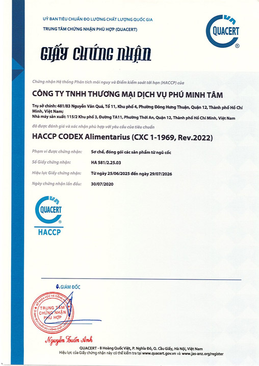 Chứng nhận HACCP - Nông Sản Phú Minh Tâm - Công Ty TNHH Thương Mại Dịch Vụ Phú Minh Tâm