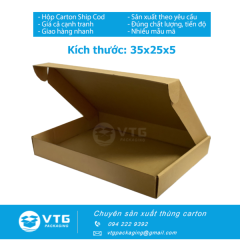 Hộp carton 35x25x5 - Thùng Carton VTG - Công Ty TNHH Đầu Tư Và Xây Dựng VTG
