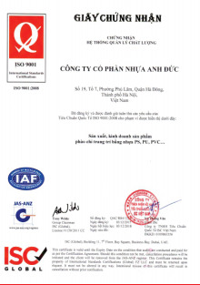 Chứng nhận - Phào Chỉ Anh Đức - Công Ty Cổ Phần Nhựa Anh Đức