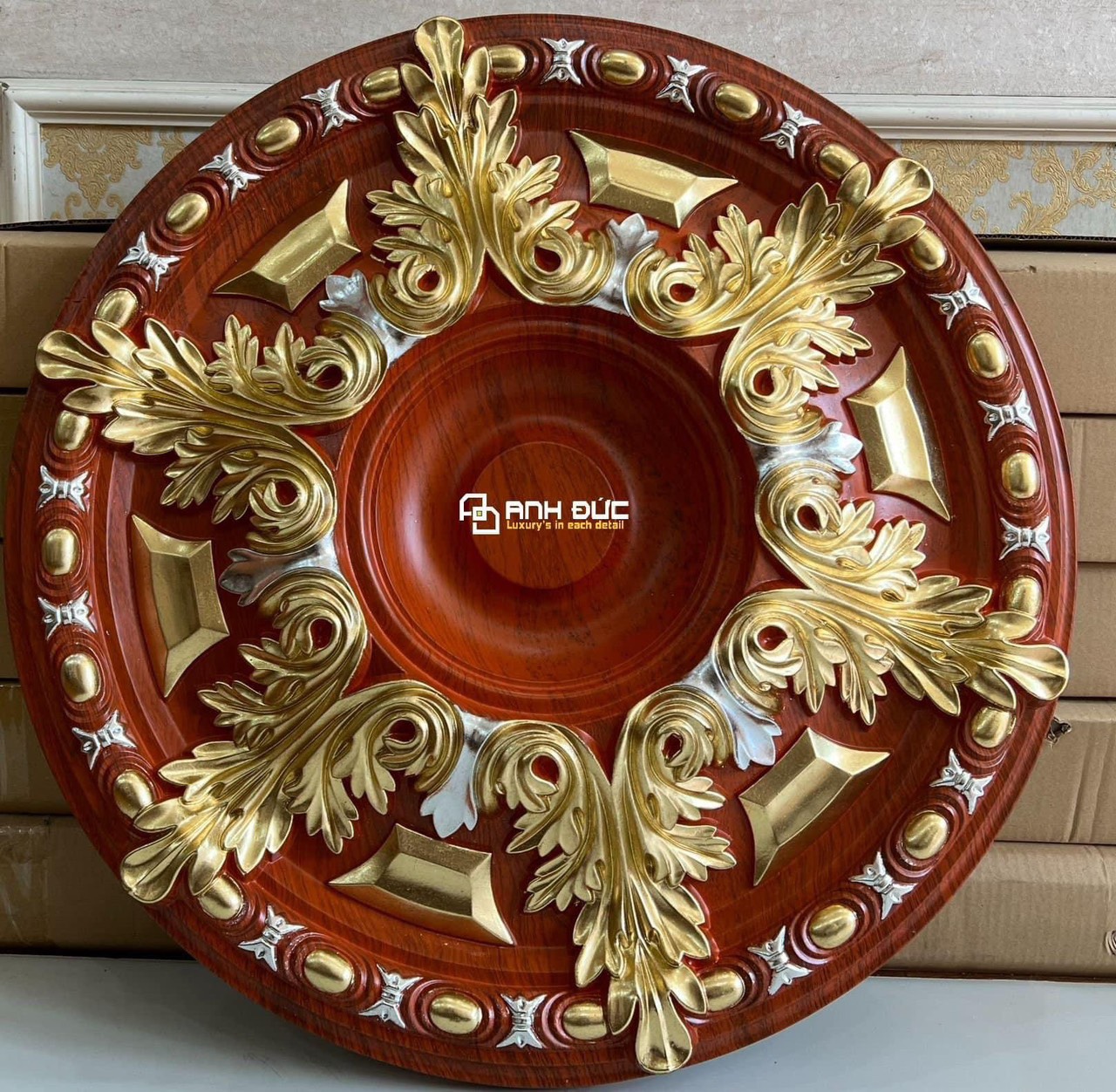 Phào chỉ mâm vân gỗ dát vàng - Phào Chỉ Anh Đức - Công Ty Cổ Phần Nhựa Anh Đức