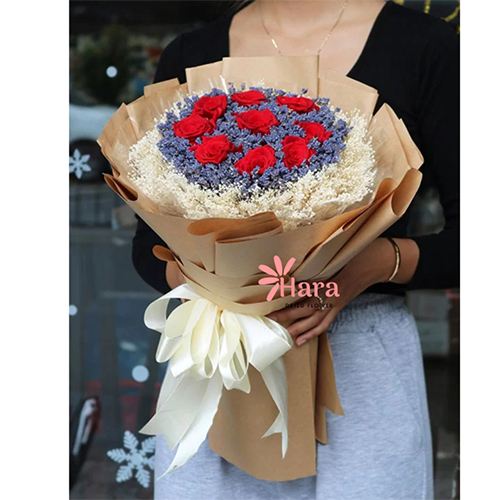 Bó hoa lavender mix hoa hồng baby