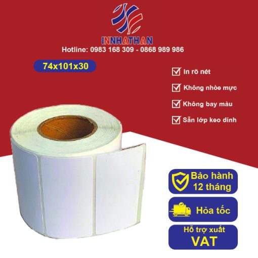 Tem Decal nhiệt 74x101mmx30mm - In Tem Nhãn Nhật Hàn - Công Ty TNHH In Nhật Hàn