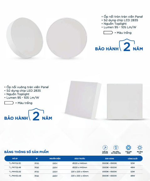 Đèn ốp nổi Panel tràn viền