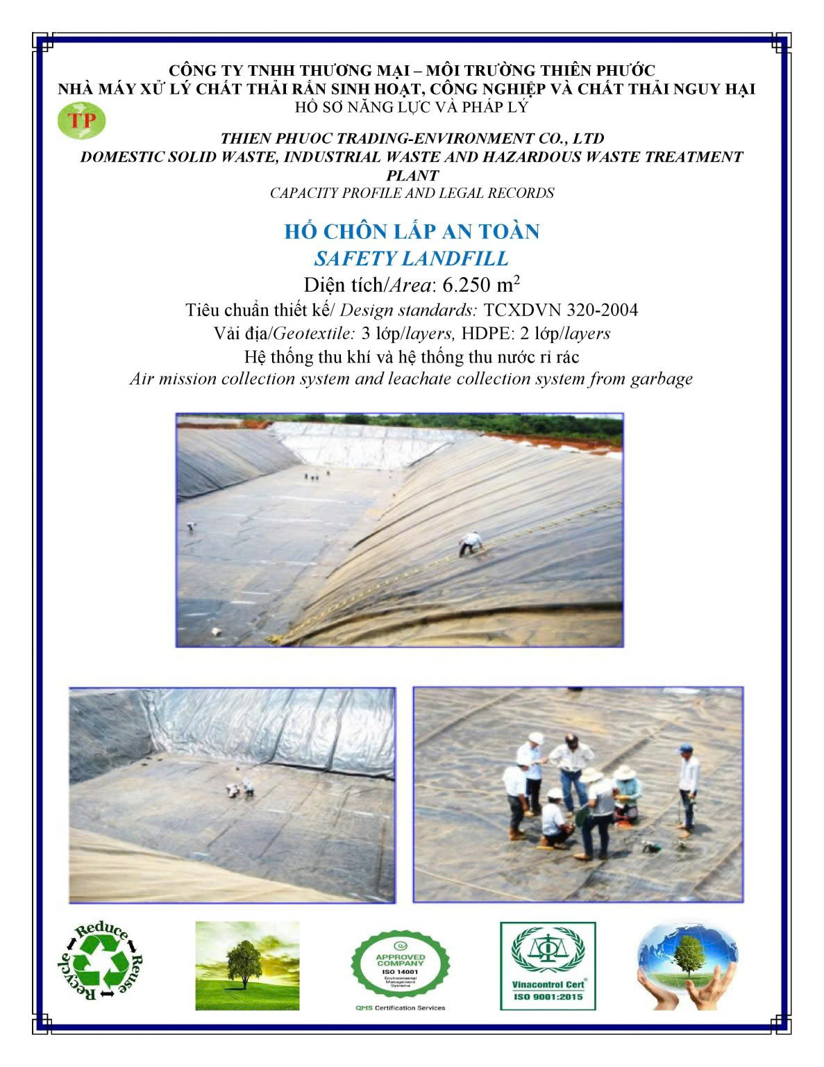 Hố chôn lấp an toàn - Xử Lý Chất Thải Sông Công - Công Ty TNHH Thương Mại - Dịch Vụ Sông Công