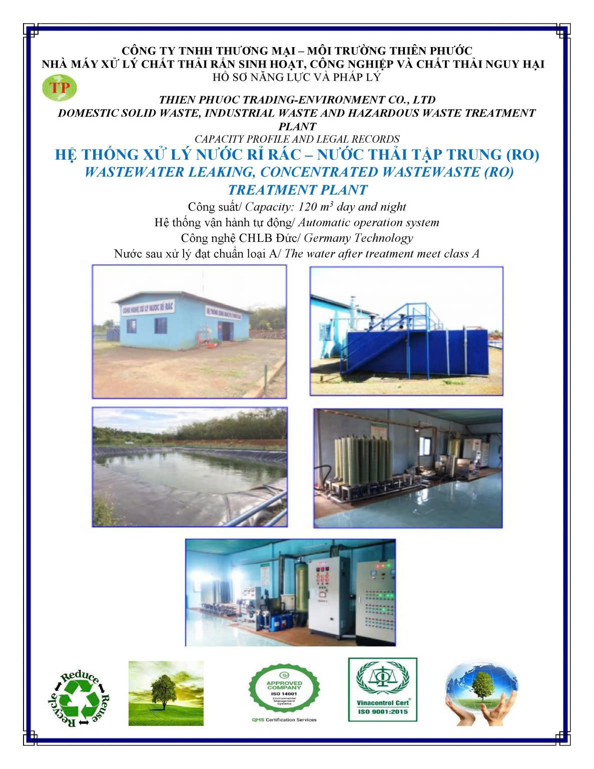 Hệ thống xử lý nước rỉ rác, nước thải tập trung RO - Xử Lý Chất Thải Sông Công - Công Ty TNHH Thương Mại - Dịch Vụ Sông Công