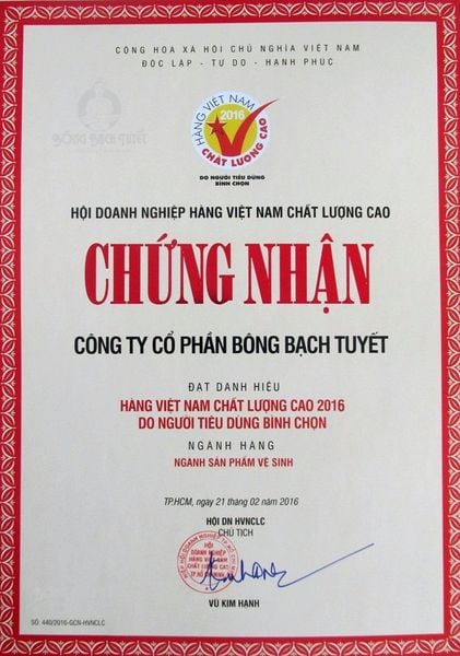 Chứng nhận - Công Ty Cổ Phần Bông Bạch Tuyết