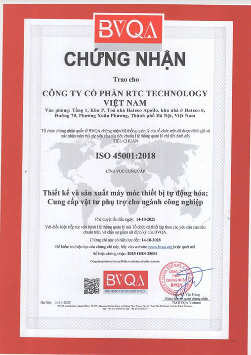 Chứng nhận ISO 45001:2018 - Tự Động Hóa RTC Technology  - Công Ty Cổ Phần RTC Technology Việt Nam