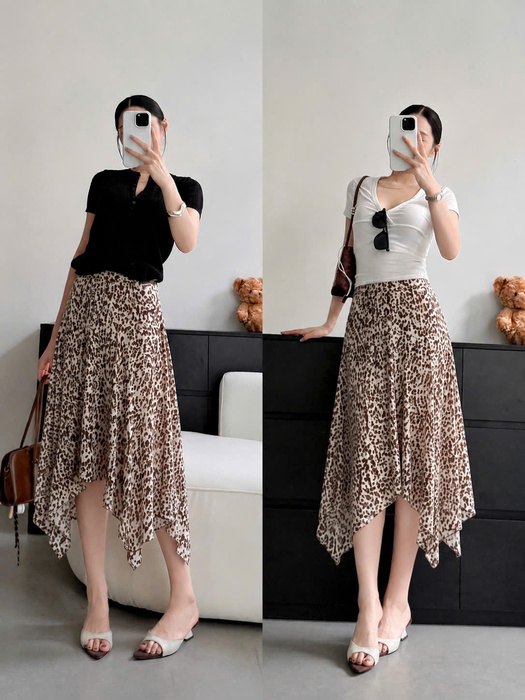 Chân váy họa tiết da báo