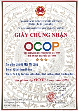 Giấy chứng nhận OCOP - Cà Phê Mộc Mr Công - Công Ty TNHH TM DV XK Cà Phê Mộc Mr Công