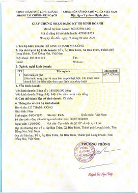 Giấy chứng nhận - Cà Phê Mộc Mr Công - Công Ty TNHH TM DV XK Cà Phê Mộc Mr Công