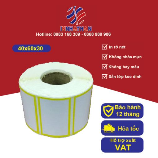 Tem Decal nhiệt 40x60mmx30m (màu vàng)