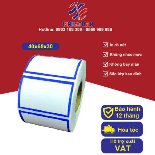 Tem Decal nhiệt 40x60mmx30m (màu xanh dương)