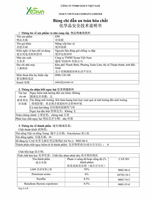 Bảng chỉ dẫn an toàn hóa chất