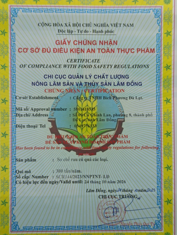 Giấy chứng nhận cơ sở đủ điều kiện ATTP