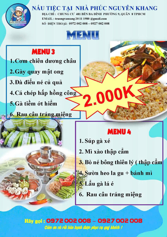Menu - Dịch Vụ Nấu Tiệc Phúc Nguyên Khang - Công Ty TNHH Tư Vấn Thiết Kế Xây Dựng Trang Trí Nội Thất Nhà Mới