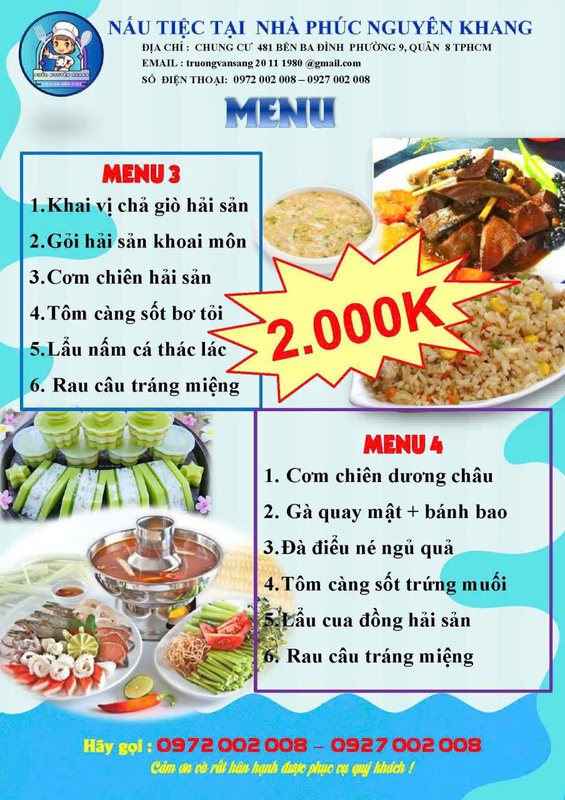 Menu - Dịch Vụ Nấu Tiệc Phúc Nguyên Khang - Công Ty TNHH Tư Vấn Thiết Kế Xây Dựng Trang Trí Nội Thất Nhà Mới
