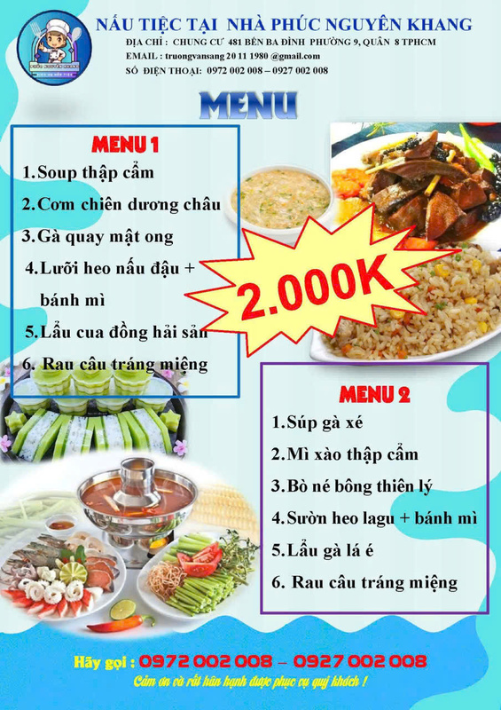 Menu - Dịch Vụ Nấu Tiệc Phúc Nguyên Khang - Công Ty TNHH Tư Vấn Thiết Kế Xây Dựng Trang Trí Nội Thất Nhà Mới