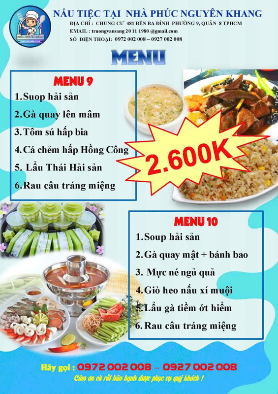 Menu - Dịch Vụ Nấu Tiệc Phúc Nguyên Khang - Công Ty TNHH Tư Vấn Thiết Kế Xây Dựng Trang Trí Nội Thất Nhà Mới
