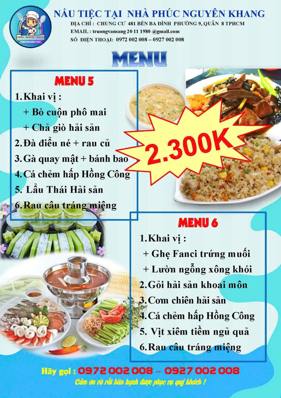 Menu - Dịch Vụ Nấu Tiệc Phúc Nguyên Khang - Công Ty TNHH Tư Vấn Thiết Kế Xây Dựng Trang Trí Nội Thất Nhà Mới