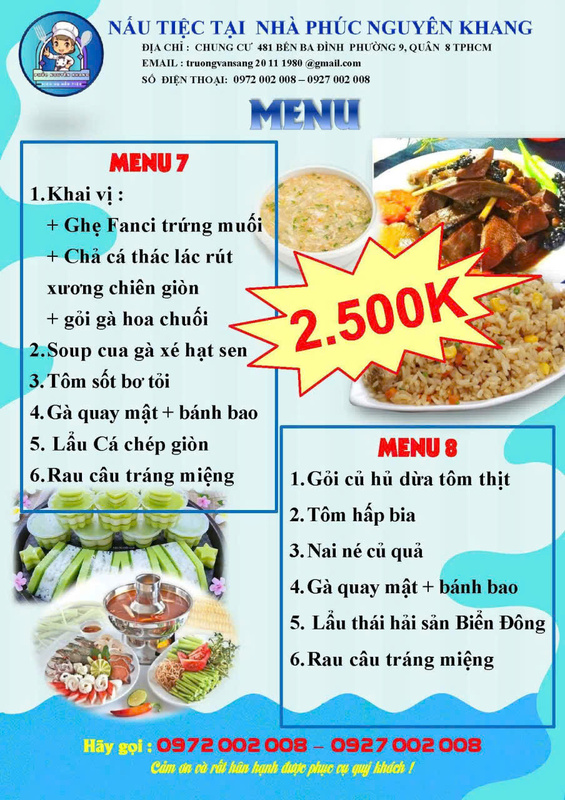 Menu - Dịch Vụ Nấu Tiệc Phúc Nguyên Khang - Công Ty TNHH Tư Vấn Thiết Kế Xây Dựng Trang Trí Nội Thất Nhà Mới