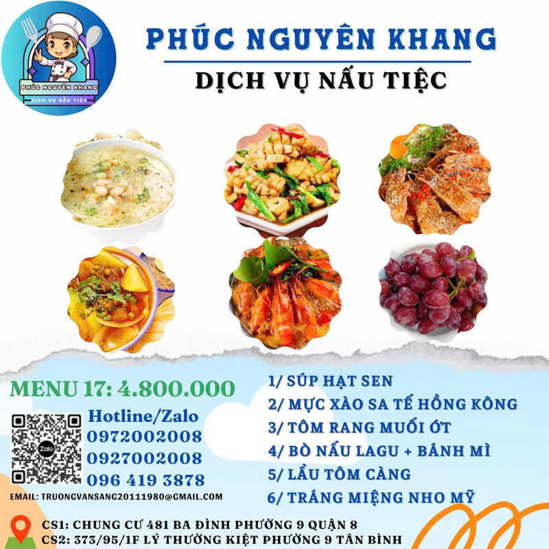Menu - Dịch Vụ Nấu Tiệc Phúc Nguyên Khang - Công Ty TNHH Tư Vấn Thiết Kế Xây Dựng Trang Trí Nội Thất Nhà Mới