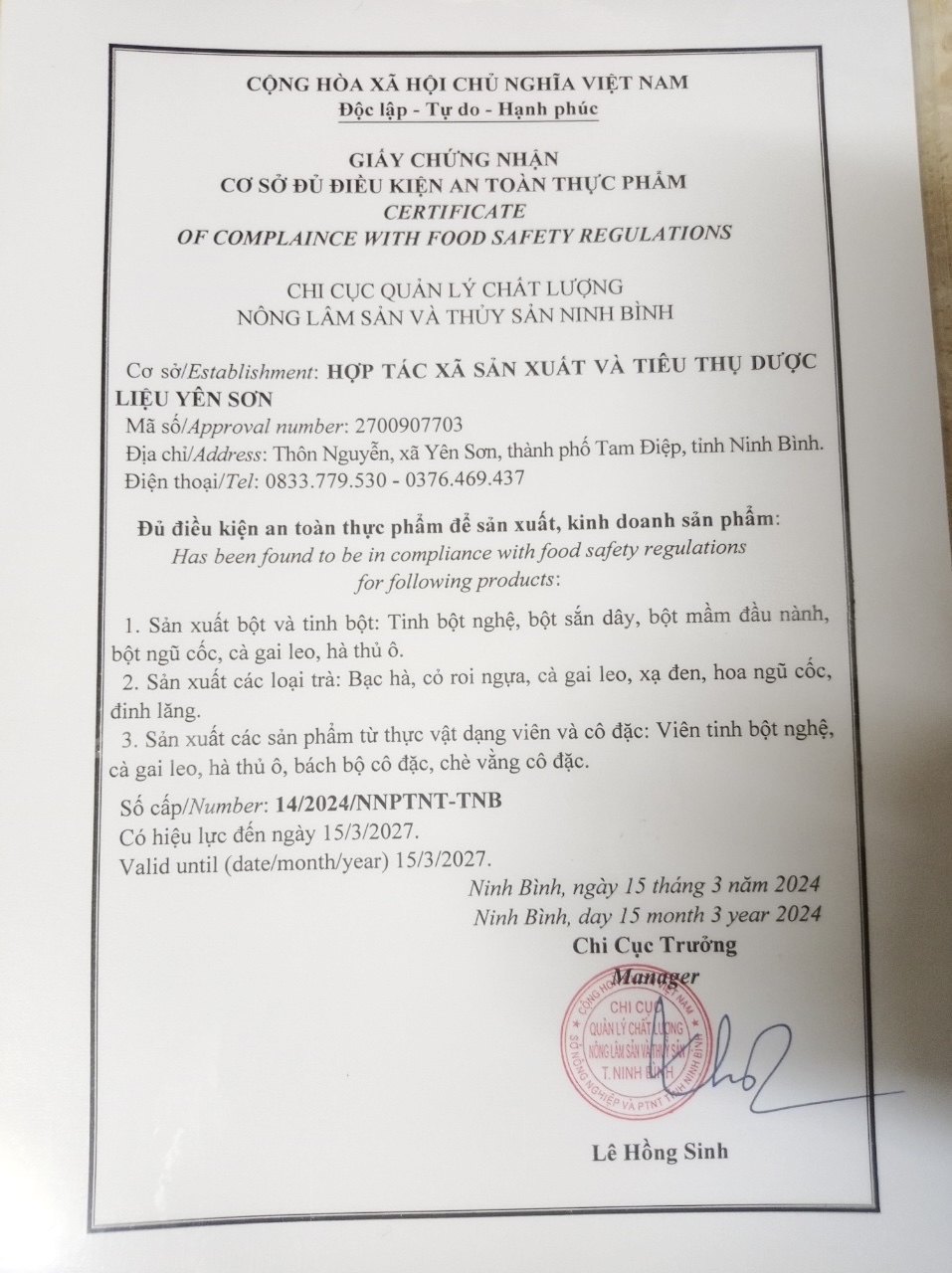 An toàn thực phẩm - Hợp Tác Xã Sản Xuất Và Tiêu Thụ Dược Liệu Yên Sơn