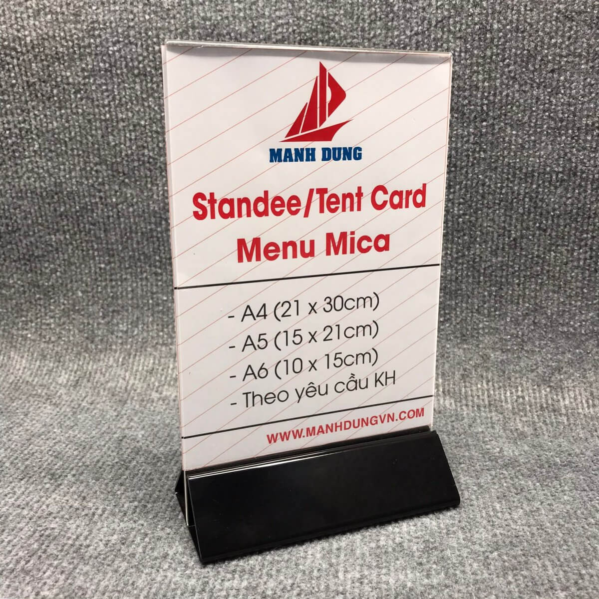 Menu mica A5 tam giác