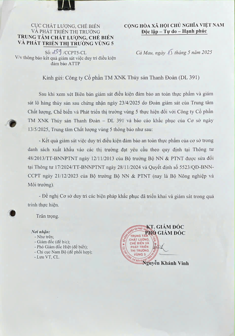  - Công Ty TNHH MTV Thủy Sản Nam Mỹ