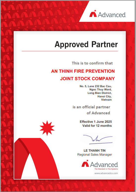 Chứng nhận đại lý hãng Advanced - Hệ Thống Báo Cháy – Chữa Cháy Khí  – Công Ty Cổ Phần Phòng Cháy An Thịnh