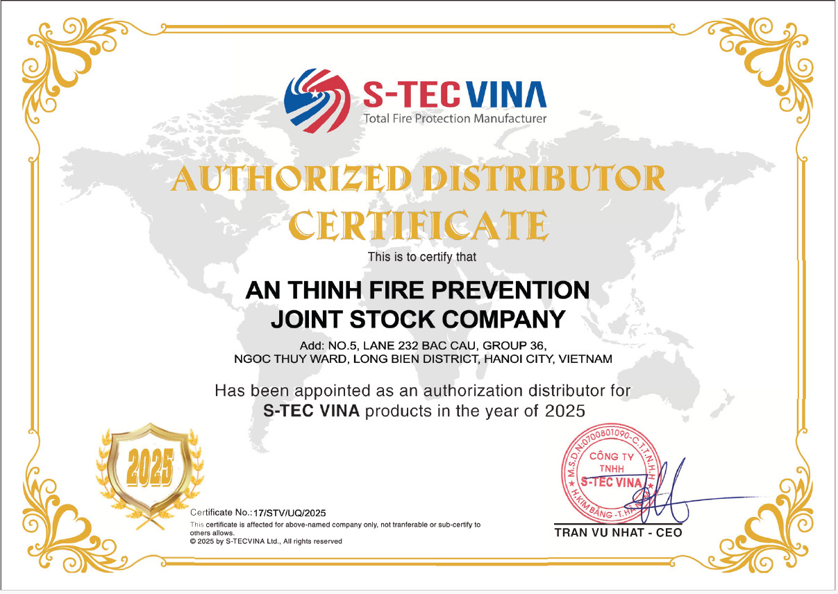 Chứng nhận đại lý hãng S-TEC Vina - Hệ Thống Báo Cháy – Chữa Cháy Khí  – Công Ty Cổ Phần Phòng Cháy An Thịnh