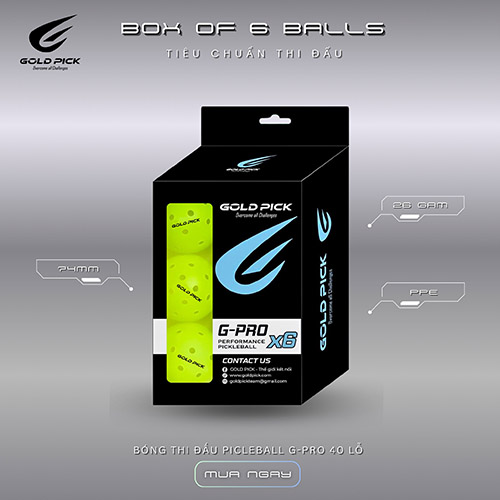 Bóng Pickleball Gold Pick - G-PRO tiêu chuẩn thi đấu (BOX 6) - Dụng Cụ Pickleball Gold Pick - Công Ty Cổ Phần Sản Xuất Và Thương Mại Gold Pick
