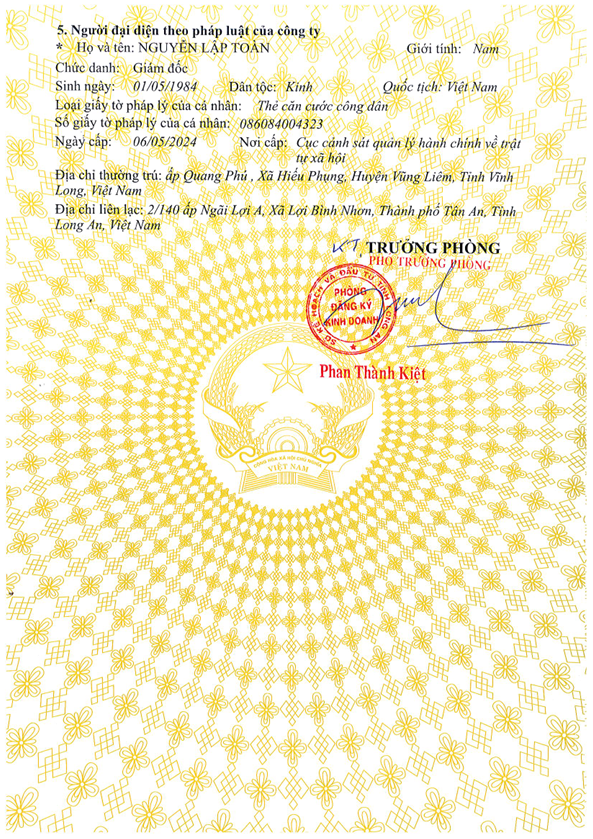 Chứng nhận đăng ký kinh doanh - An Tâm Foods - Công Ty TNHH Cung Cấp Suất Ăn An Tâm