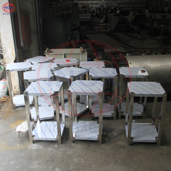 Gia công kệ inox 2 tầng