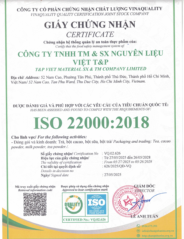 Chứng nhận GCN ISO 22000 T&P