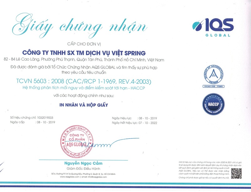 Chứng nhận TCVN 5603:2008 - In Nhãn Việt Spring - Công Ty TNHH Sản Xuất Thương Mại Dịch Vụ Việt Spring