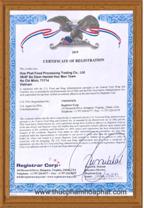 Chứng nhận đăng ký FDA