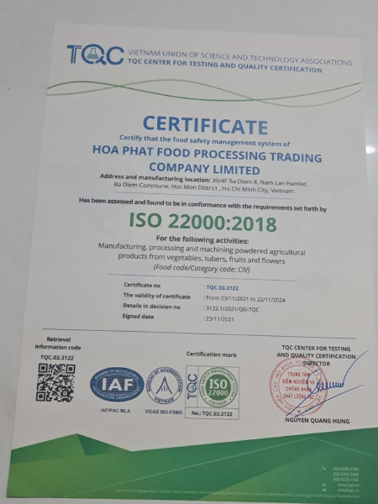 Chứng nhận ISO 22000:2018