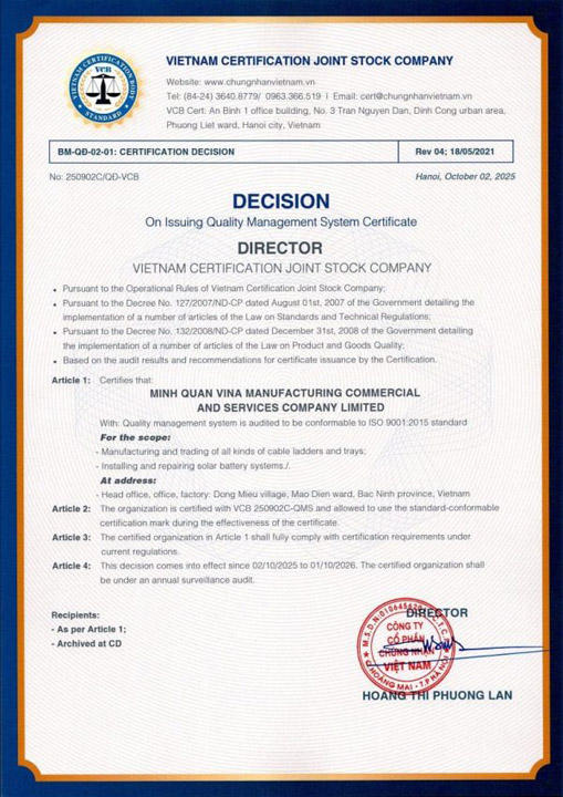 Quyết định chứng nhận hệ thống quản lý chất lượng