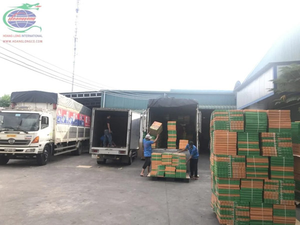 Hình ảnh đội xe tải giao hàng tại công ty Hoàng Long