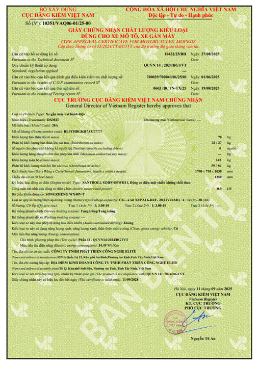 Chứng nhận chất lượng kiểu loại dùng cho xe