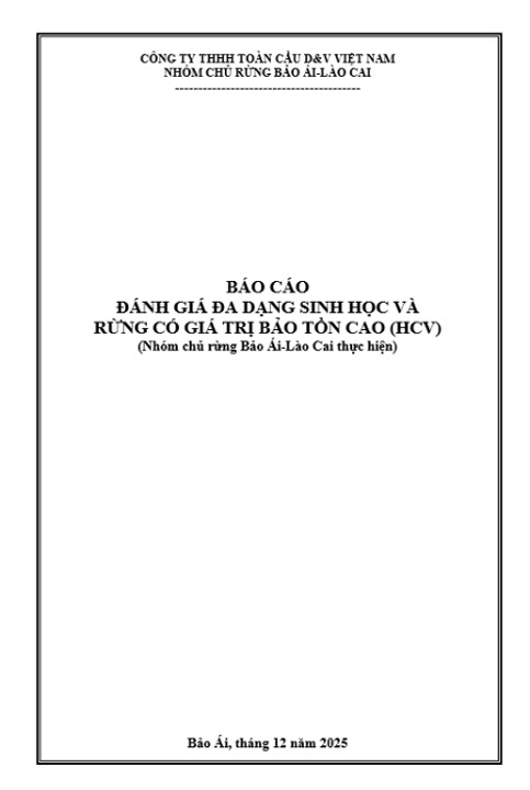 Báo cáo đánh giá đa dạng sinh học và rừng có giá trị bảo tồn cao (HCV) (nhóm chủ rừng Bảo ái - Lào Cai thực hiện)