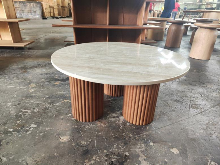 Bàn tròn chân trụ gỗ