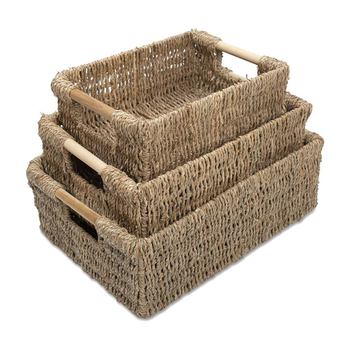 Set 3 giỏ tay cầm gỗ