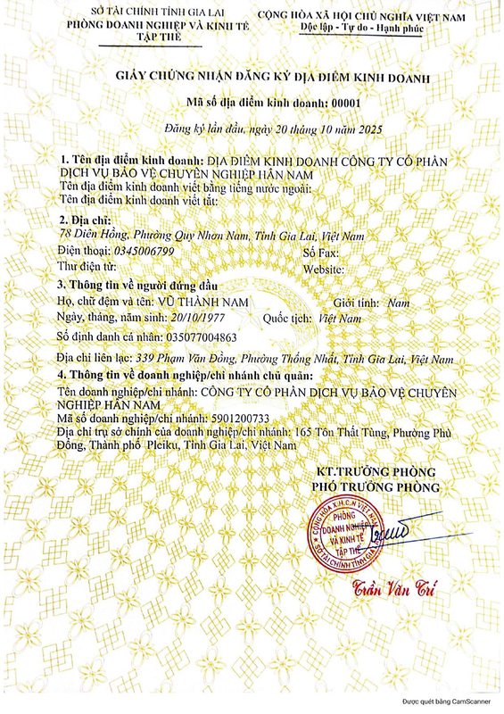Chứng nhận đăng ký địa điểm doanh nghiệp