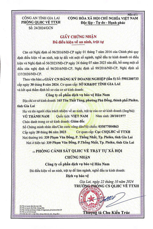 Chứng nhận đủ điều kiện an ninh, trật tự