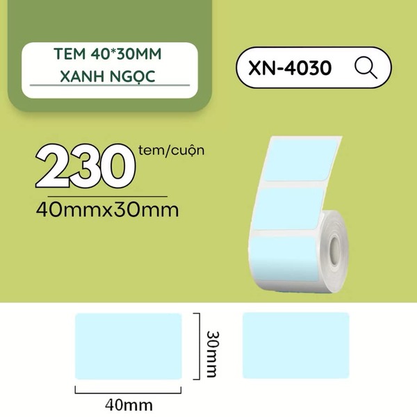 Tem 40x30mm xanh ngọc