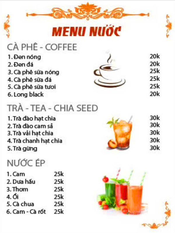 Menu thức uống