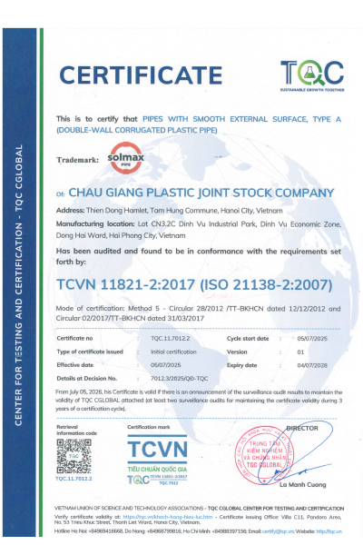 TCVN 11821-2:2017 - ống Nhựa Solmax - Công Ty Cổ Phần Châu Giang Plastic